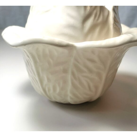 Cabbage Leaf White Trinket Container Hand Made 1975 Signed Jennifer Colangelo - Picture 7 of 16